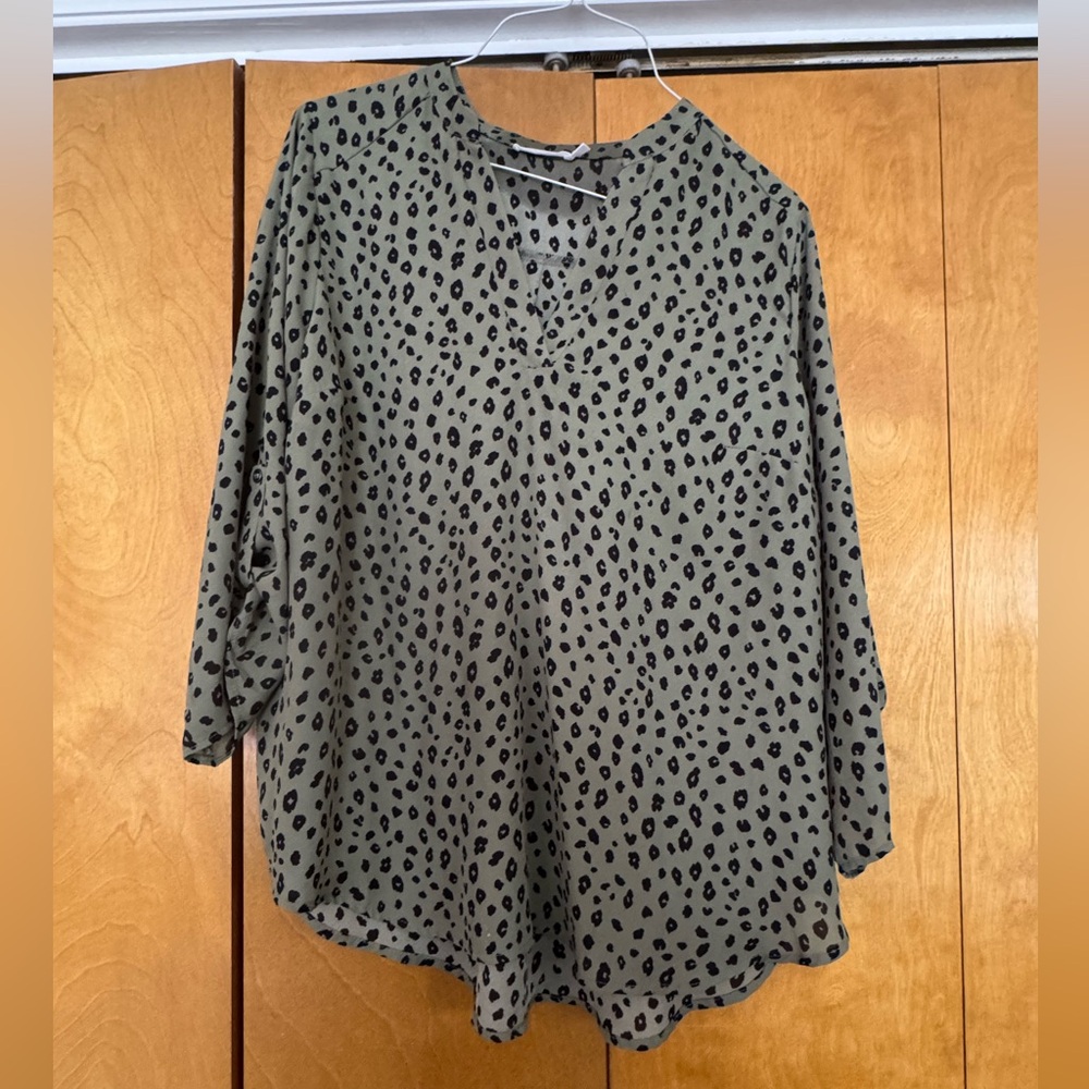 CLEARANCE Lush Olive and Black Leopard Print Blouse
